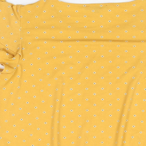 Adrianna Papell Womens Yellow Floral Polyester Basic T-Shirt Size S Round Neck