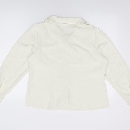 BM Collection Womens Ivory Polyester Basic Button-Up Size 16 Collared