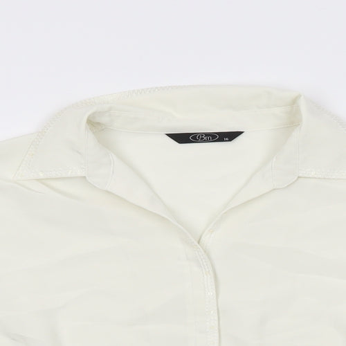 BM Collection Womens Ivory Polyester Basic Button-Up Size 16 Collared