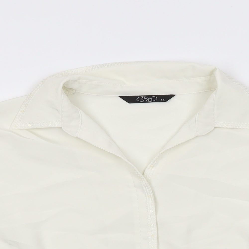 BM Collection Womens Ivory Polyester Basic Button-Up Size 16 Collared