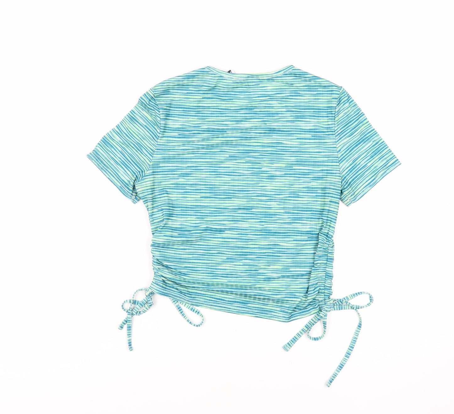 ASOS Womens Green Striped Polyester Cropped T-Shirt Size 12 Crew Neck - Tie Sides