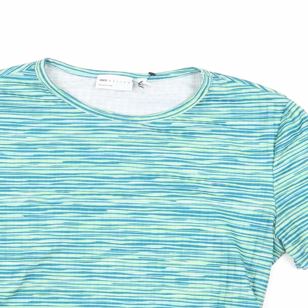 ASOS Womens Green Striped Polyester Cropped T-Shirt Size 12 Crew Neck - Tie Sides