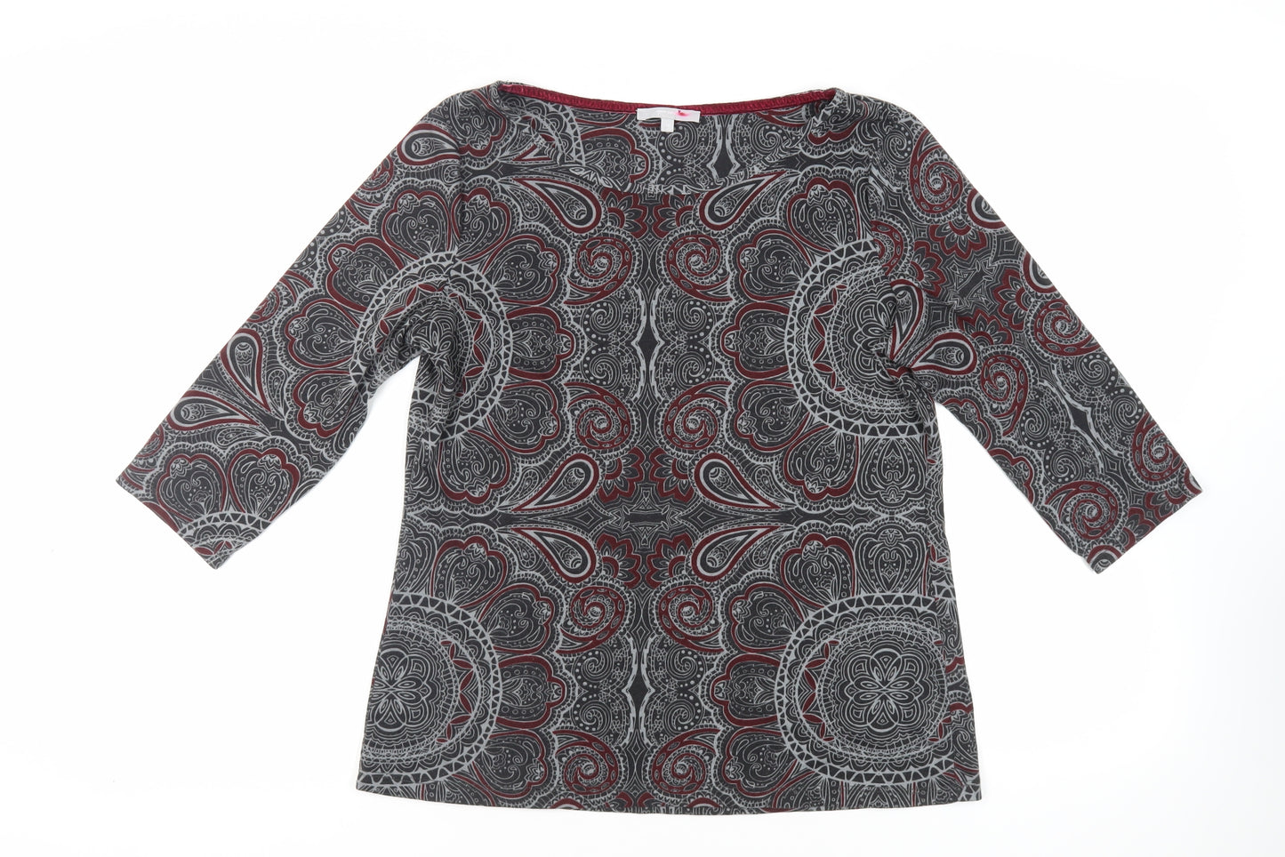 Per Una Womens Grey Paisley Polyester Basic T-Shirt Size 16 Boat Neck