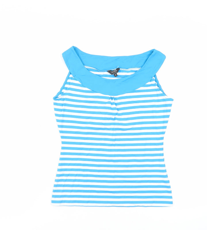 SAVIDA Womens Blue Striped Polyamide Basic Tank Size 12 Boat Neck