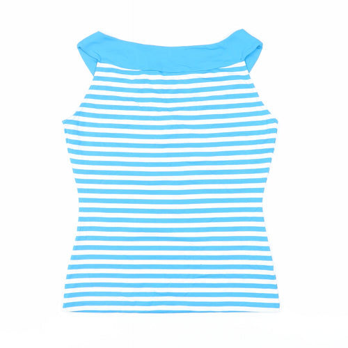 SAVIDA Womens Blue Striped Polyamide Basic Tank Size 12 Boat Neck