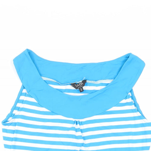 SAVIDA Womens Blue Striped Polyamide Basic Tank Size 12 Boat Neck