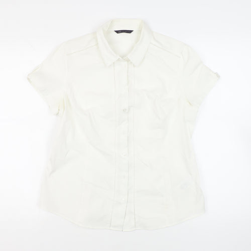 Marks and Spencer Womens White Polyester Basic Button-Up Size 14 Collared