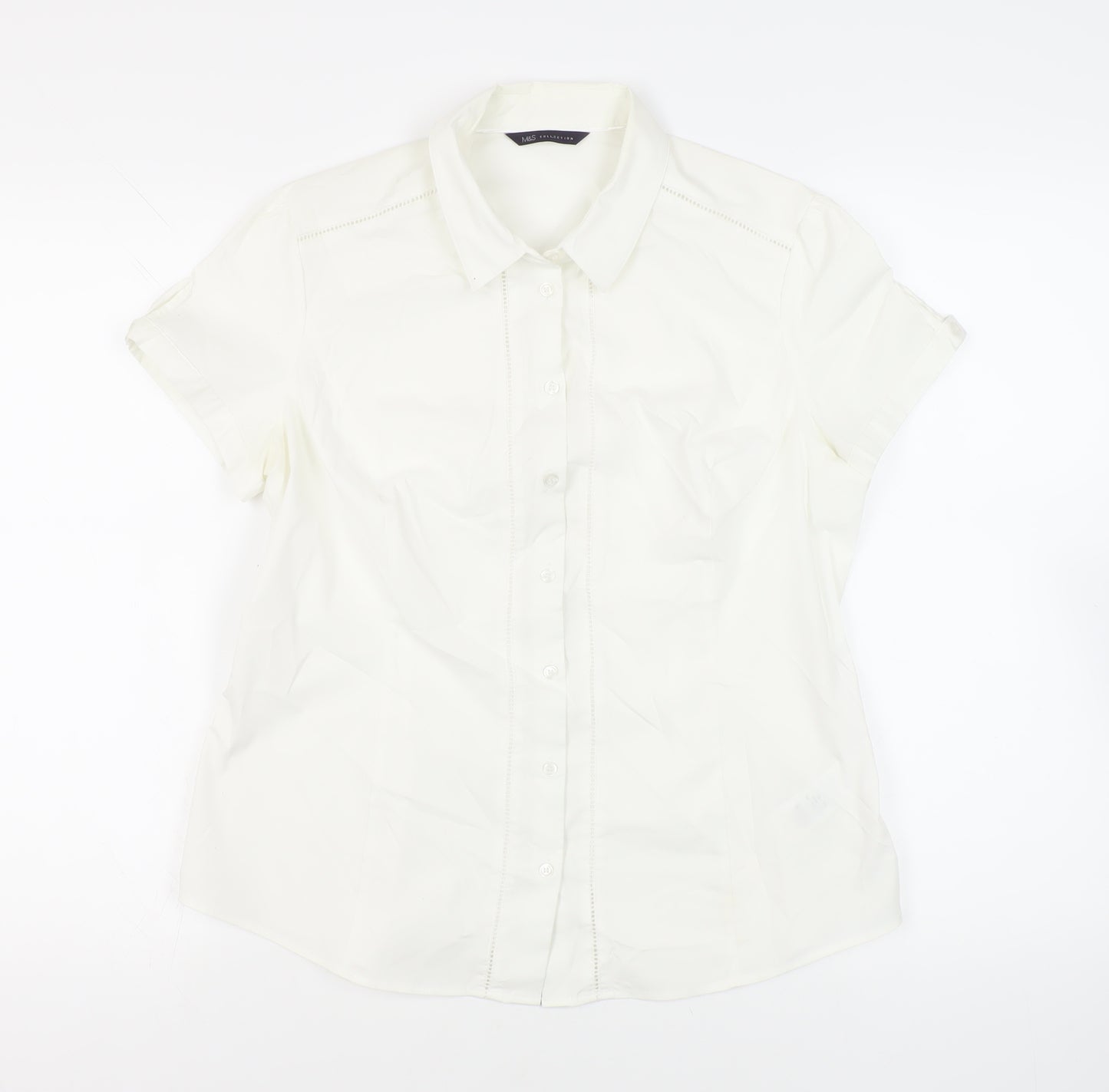 Marks and Spencer Womens White Polyester Basic Button-Up Size 14 Collared