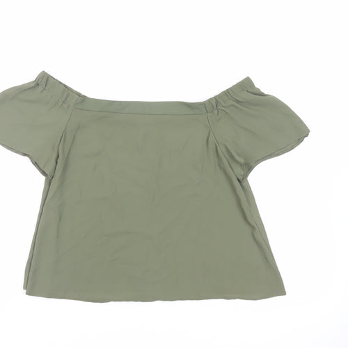 New Look Womens Green Polyester Basic Blouse Size 8 Off the Shoulder
