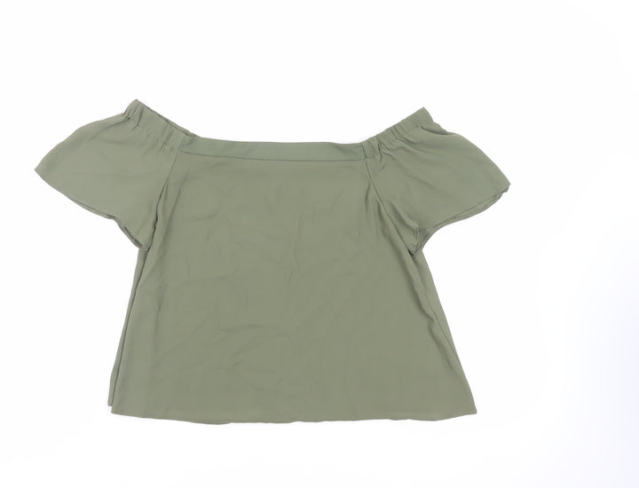 New Look Womens Green Polyester Basic Blouse Size 8 Off the Shoulder