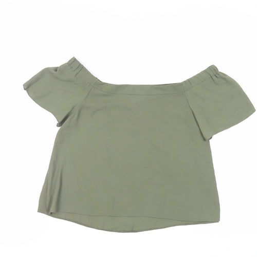 New Look Womens Green Polyester Basic Blouse Size 8 Off the Shoulder