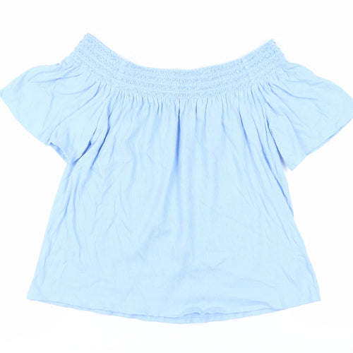 Marks and Spencer Womens Blue Polyester Basic Blouse Size M Off the Shoulder - Embroidered Neckline