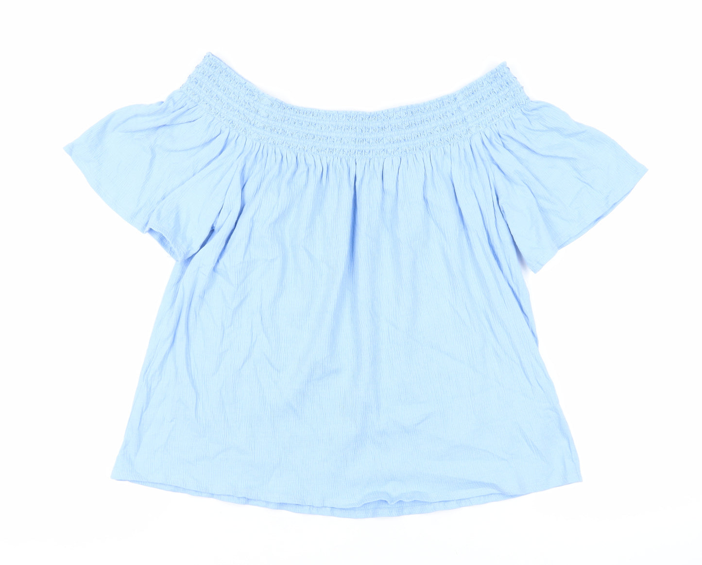 Marks and Spencer Womens Blue Polyester Basic Blouse Size M Off the Shoulder - Embroidered Neckline