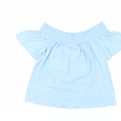 Marks and Spencer Womens Blue Polyester Basic Blouse Size M Off the Shoulder - Embroidered Neckline