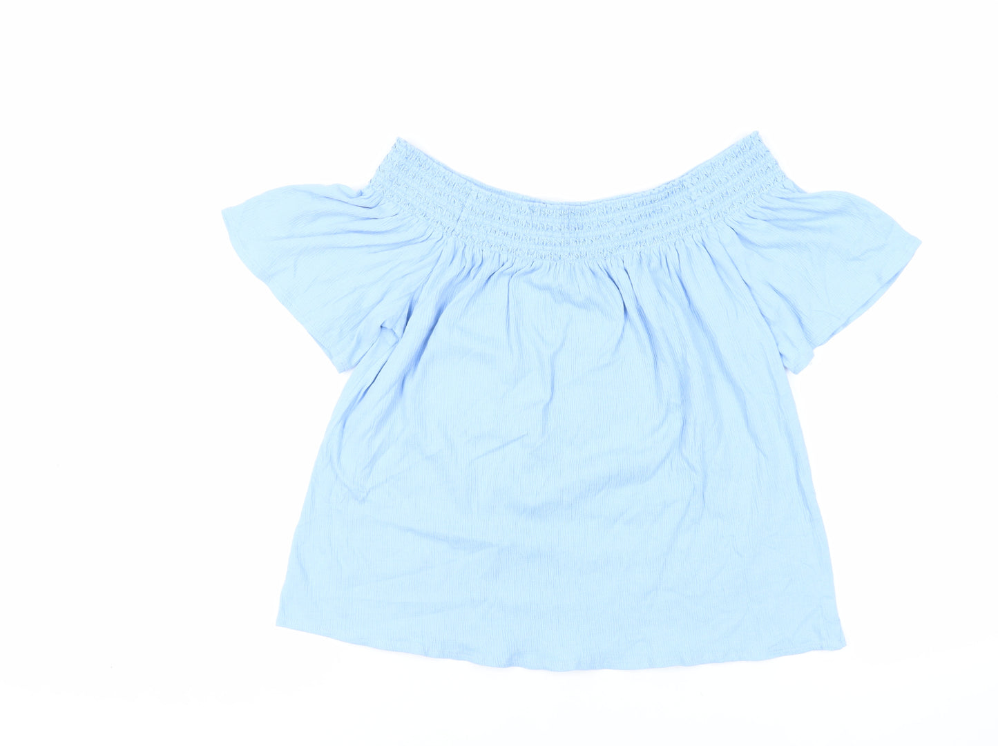 Marks and Spencer Womens Blue Polyester Basic Blouse Size M Off the Shoulder - Embroidered Neckline