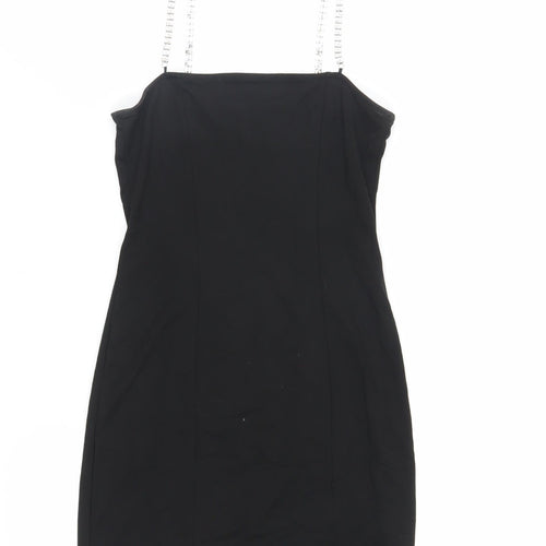H&M Womens Black Viscose Bodycon Size XS Square Neck Pullover - Rhinestone Straps