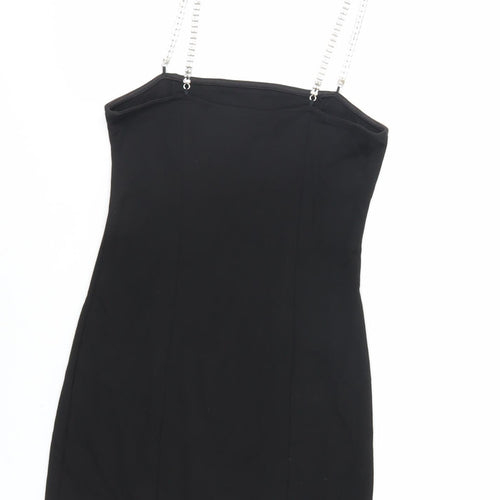 H&M Womens Black Viscose Bodycon Size XS Square Neck Pullover - Rhinestone Straps