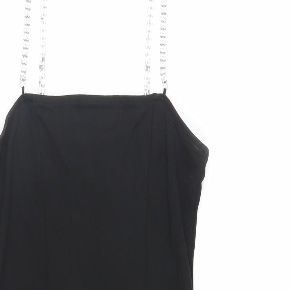 H&M Womens Black Viscose Bodycon Size XS Square Neck Pullover - Rhinestone Straps