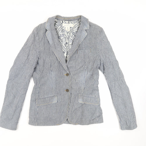 H&M Womens Blue Striped Jacket Blazer Size 10 Button