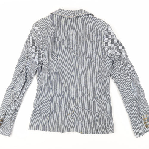 H&M Womens Blue Striped Jacket Blazer Size 10 Button