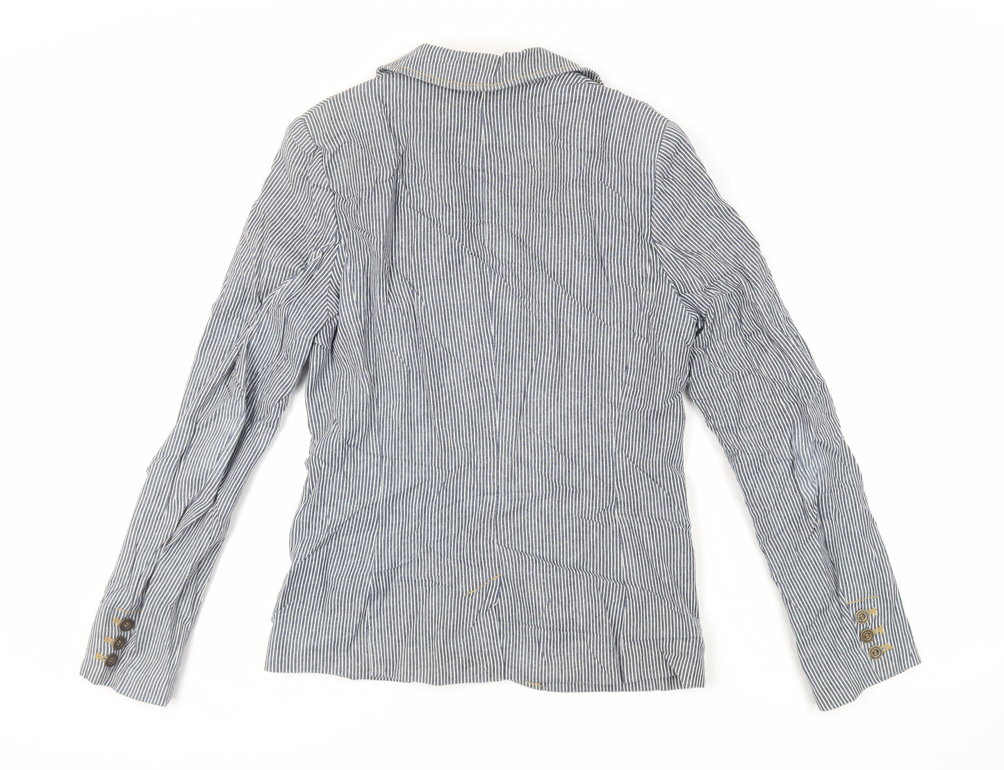 H&M Womens Blue Striped Jacket Blazer Size 10 Button