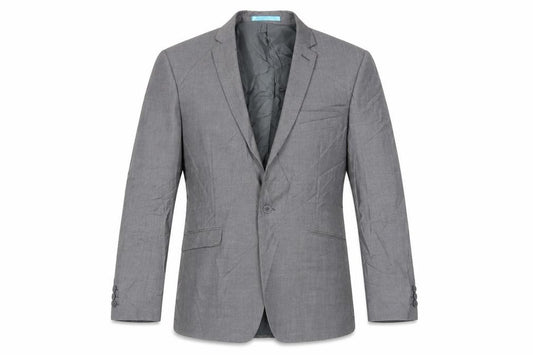 Front view of Burton men’s grey polyester jacket suit jacket, size 40, regular