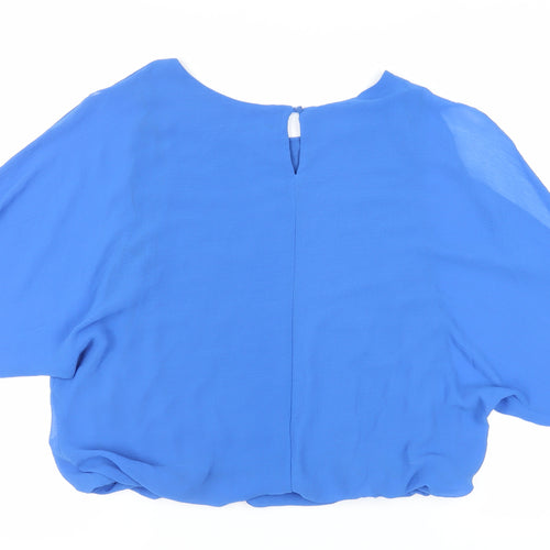Roman Womens Blue Polyester Basic Blouse Size 16 Boat Neck - Cold Shoulder
