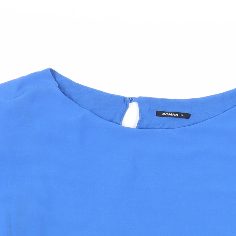 Roman Womens Blue Polyester Basic Blouse Size 16 Boat Neck - Cold Shoulder