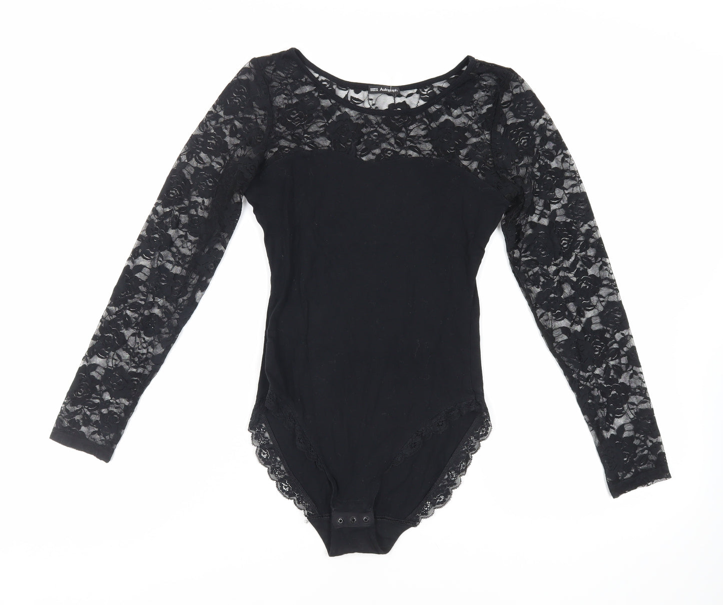 Autograph Womens Black Cotton Bodysuit One-Piece Size 12 Snap