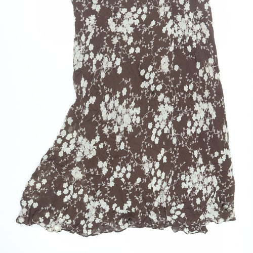 Marks and Spencer Womens Brown Floral Viscose Flare Skirt Size 16 - Lined