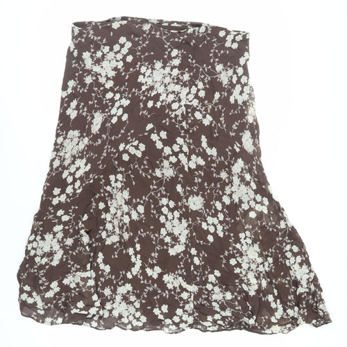 Marks and Spencer Womens Brown Floral Viscose Flare Skirt Size 16 - Lined