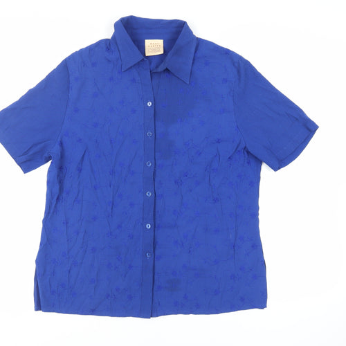 Best Basics Womens Blue Viscose Basic Button-Up Size 18 Collared - Embroidered