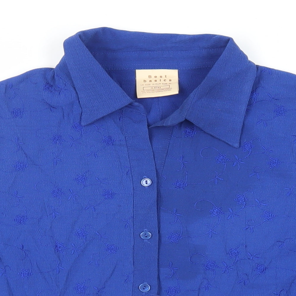 Best Basics Womens Blue Viscose Basic Button-Up Size 18 Collared - Embroidered