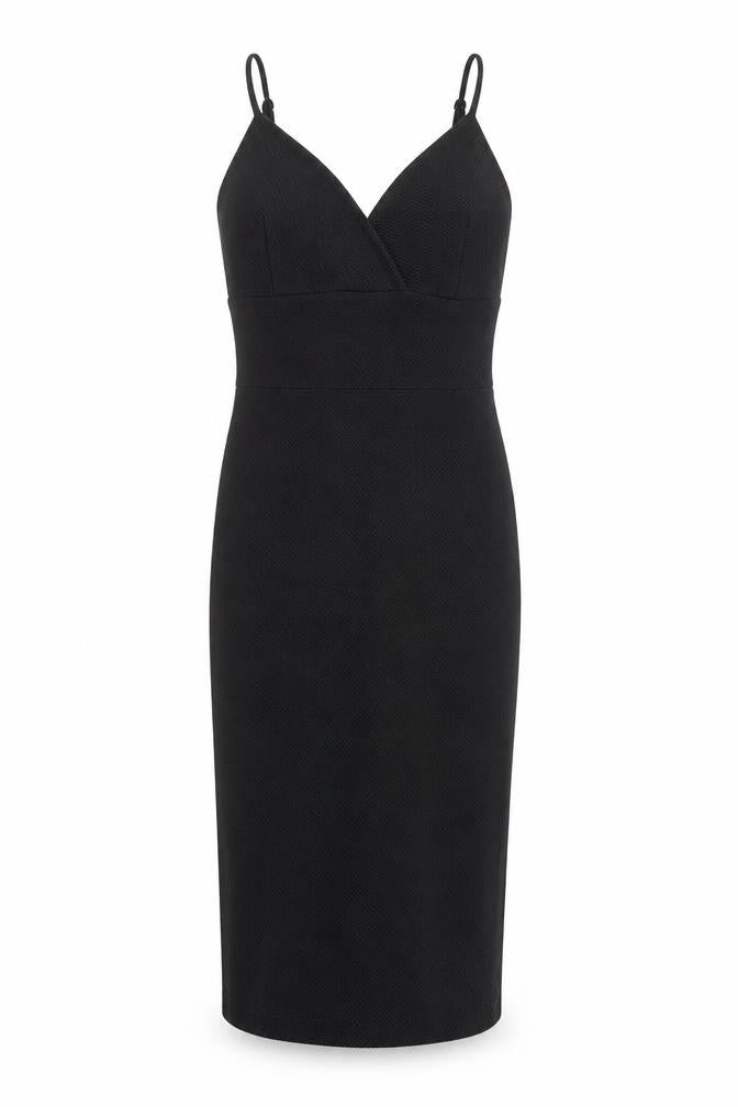 Front view of Miss Selfridge women’s black polyester bodycon, size UK 10, sweetheart pullover