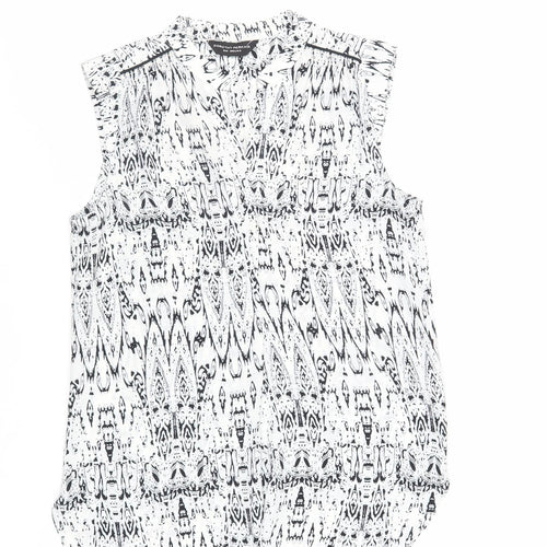 Dorothy Perkins Womens White Geometric Polyester Basic Blouse Size 8 V-Neck