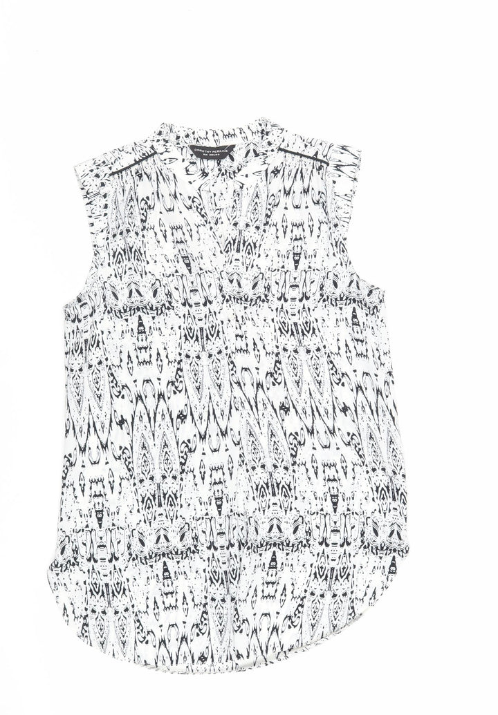Dorothy Perkins Womens White Geometric Polyester Basic Blouse Size 8 V-Neck