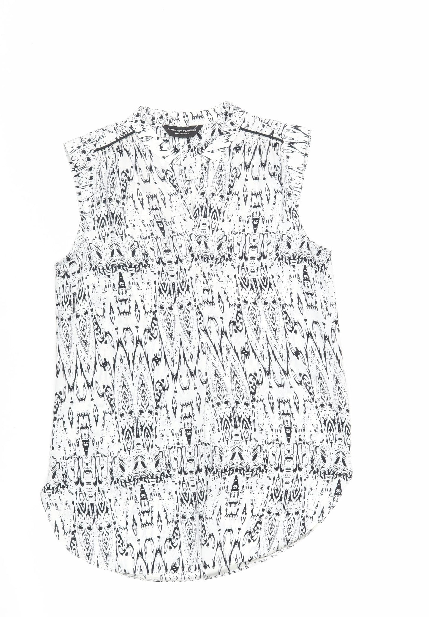 Dorothy Perkins Womens White Geometric Polyester Basic Blouse Size 8 V-Neck