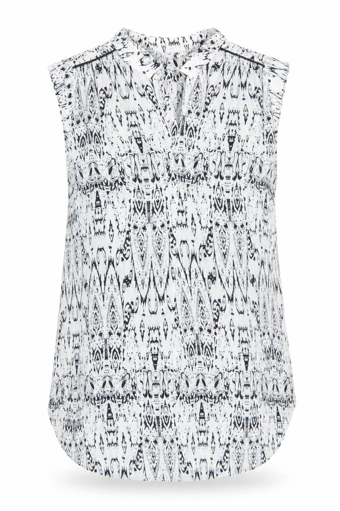 Front view of Dorothy Perkins women’s white geometric polyester basic blouse, size UK 8, v-neck