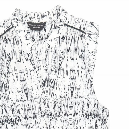 Dorothy Perkins Womens White Geometric Polyester Basic Blouse Size 8 V-Neck