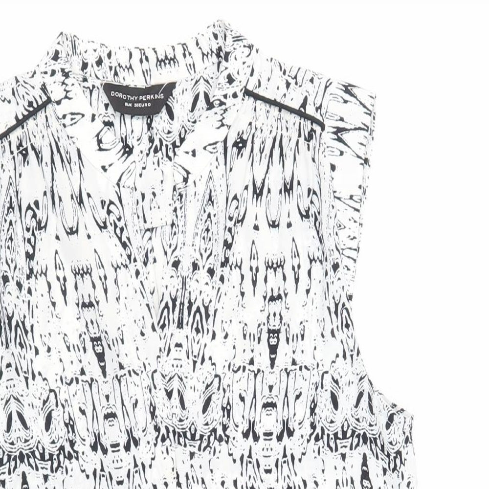 Dorothy Perkins Womens White Geometric Polyester Basic Blouse Size 8 V-Neck