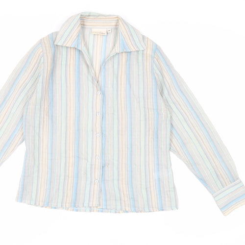 EWM Womens Multicoloured Striped Cotton Basic Button-Up Size 10 Collared
