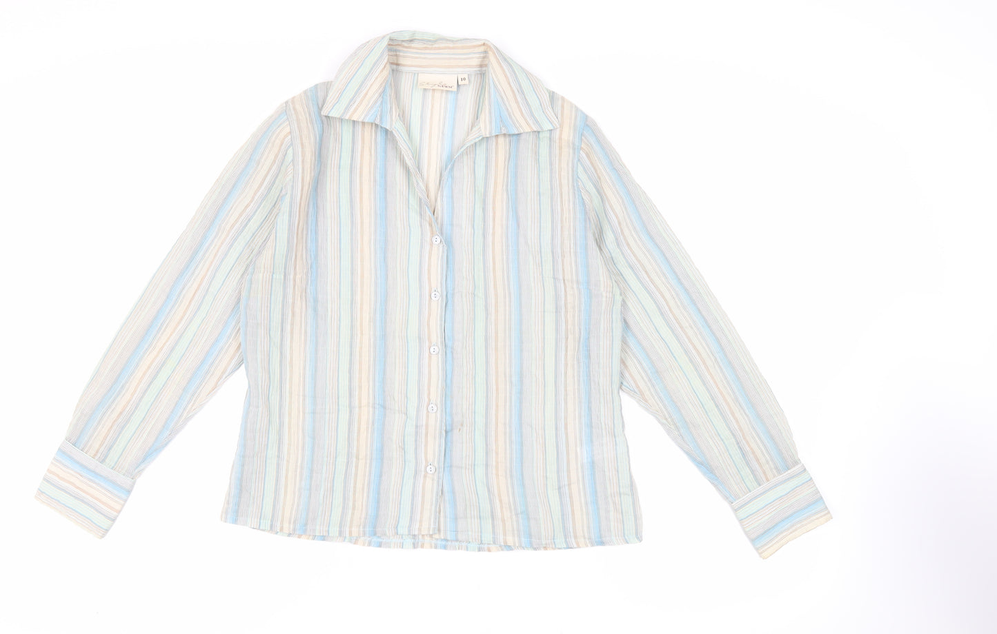 EWM Womens Multicoloured Striped Cotton Basic Button-Up Size 10 Collared