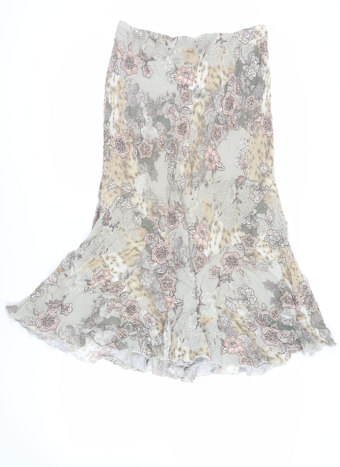 Autonomy Womens Green Floral Viscose Flare Skirt Size 16 - Elasticated Waist