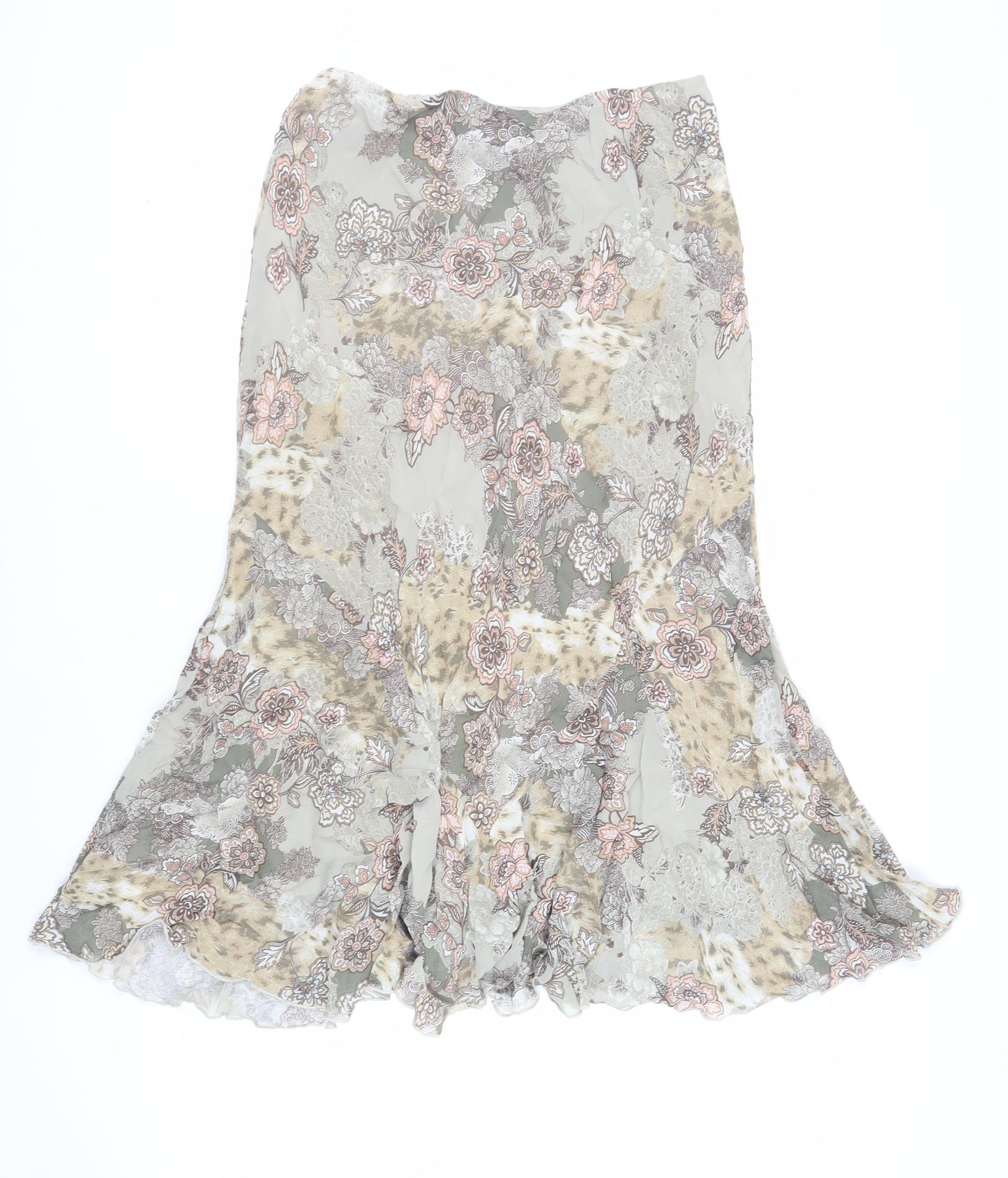 Autonomy Womens Green Floral Viscose Flare Skirt Size 16 - Elasticated Waist
