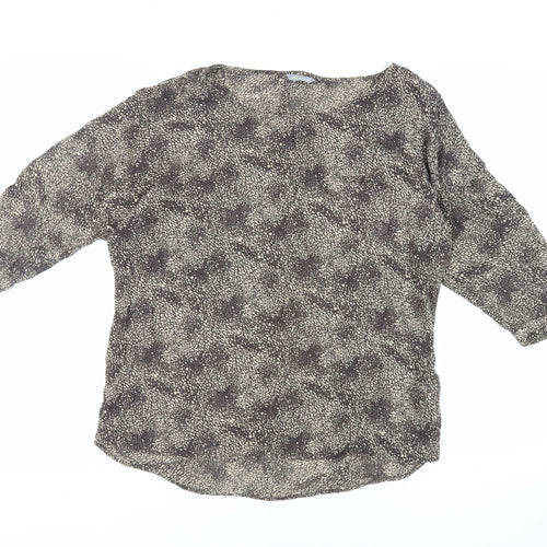 Marks and Spencer Womens Brown Animal Print Viscose Basic Blouse Size 12 Boat Neck