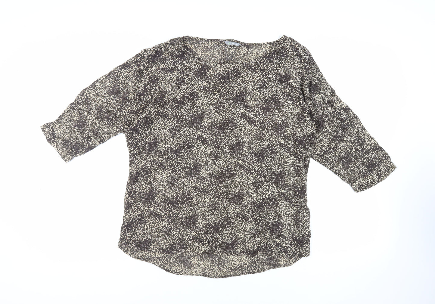 Marks and Spencer Womens Brown Animal Print Viscose Basic Blouse Size 12 Boat Neck