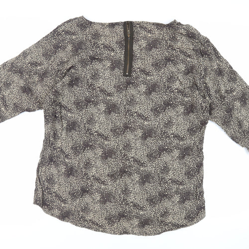 Marks and Spencer Womens Brown Animal Print Viscose Basic Blouse Size 12 Boat Neck