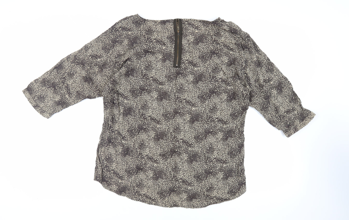 Marks and Spencer Womens Brown Animal Print Viscose Basic Blouse Size 12 Boat Neck