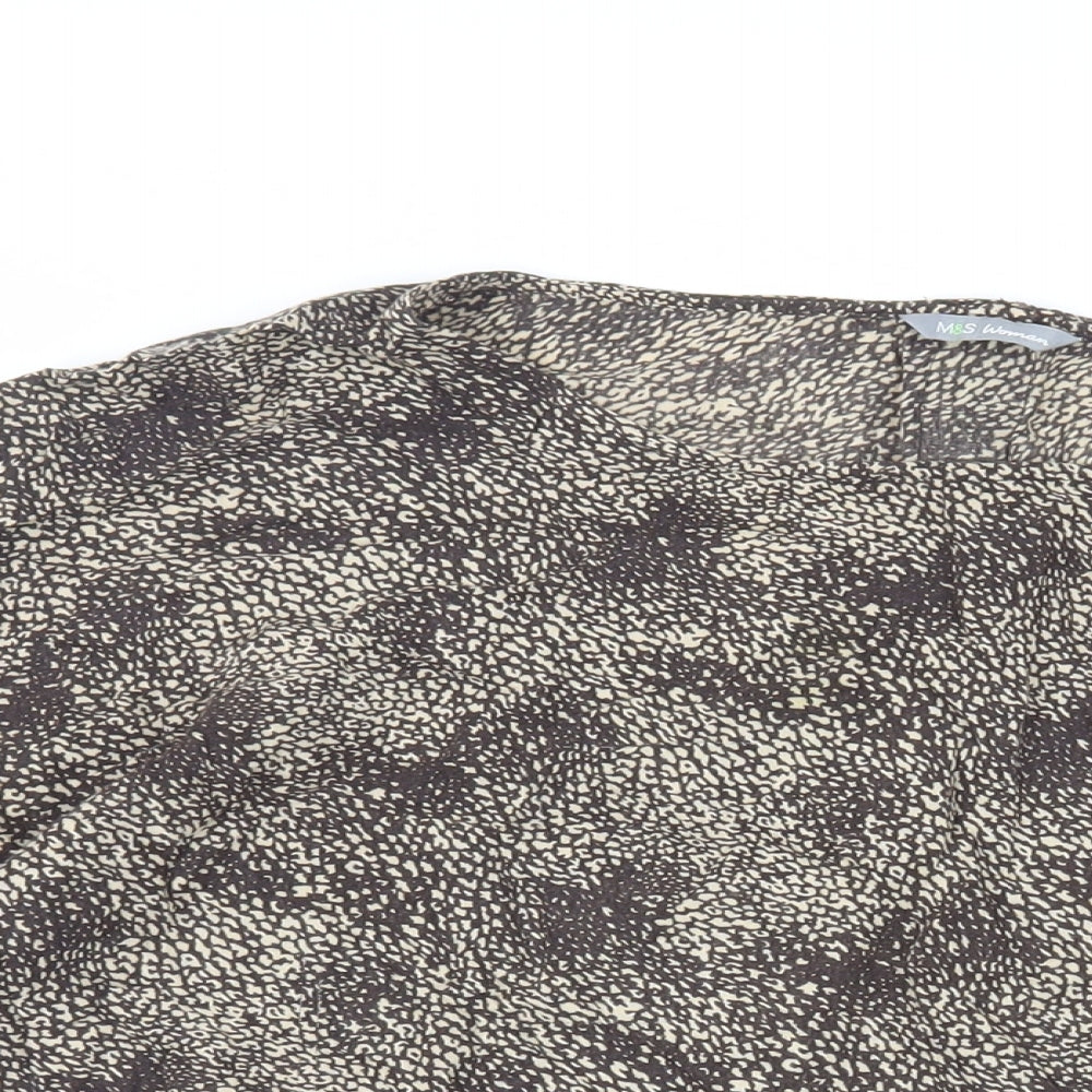 Marks and Spencer Womens Brown Animal Print Viscose Basic Blouse Size 12 Boat Neck