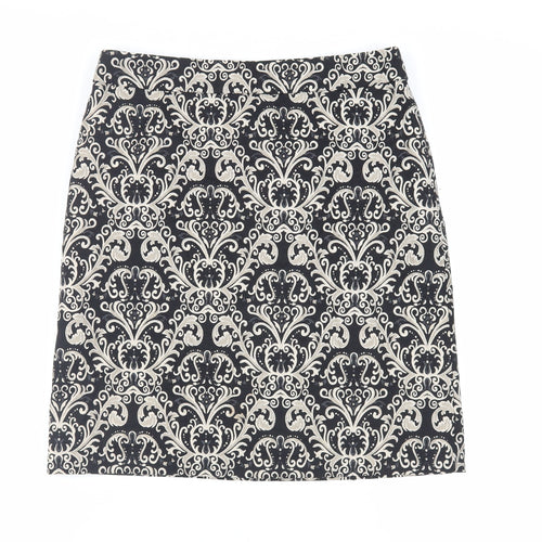 Marks and Spencer Womens Black Paisley Polyester A-Line Skirt Size 10 Zip - Lined